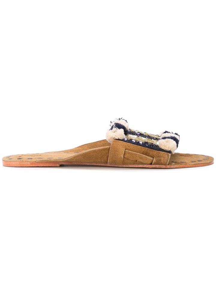 Figue Noona Sequin Stripe Slide Sandals - Tan