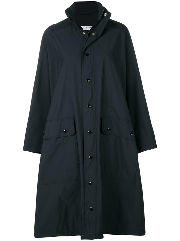 Balenciaga Logo Print Raincoat - Black