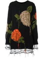 Msgm Floral Intarsia Oversized Jumper, Women's, Size: Small, Black, Polyamide/wool
