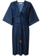 Veronique Branquinho V-neck Pleat Dress, Women's, Size: 40, Blue, Cotton/polyester