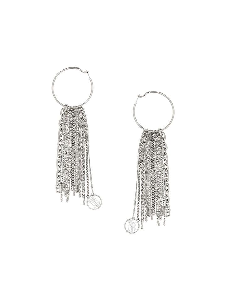 Burberry Chain Detail Palladium-plated Hoop Earrings - Metallic