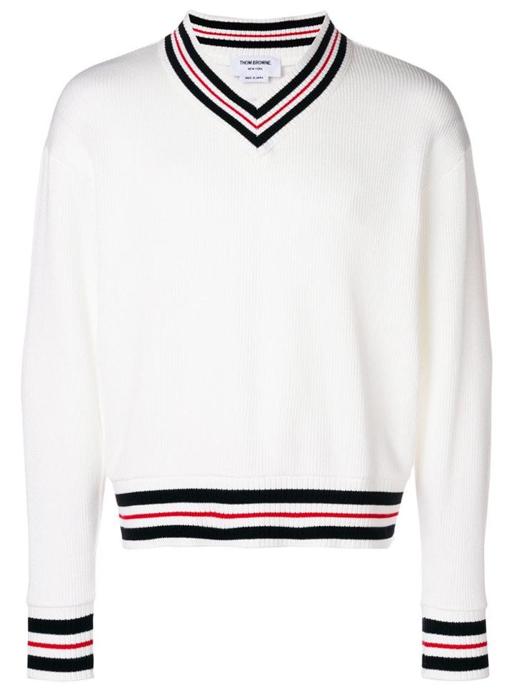 Thom Browne Cricket Stripe Oversized Pullover - White