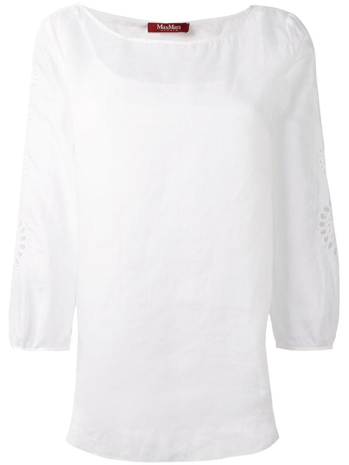 Embellished Three-quarters Sleeves Blouse - Women - Cotton/ramie/spandex/elastane - L, White, Cotton/ramie/spandex/elastane, Max Mara Studio