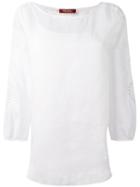 Embellished Three-quarters Sleeves Blouse - Women - Cotton/ramie/spandex/elastane - L, White, Cotton/ramie/spandex/elastane, Max Mara Studio
