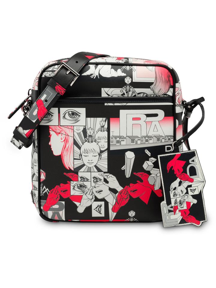 Prada Comic Art Messenger Bag - Black