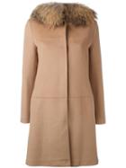 Ava Adore Buttoned Mid Coat, Women's, Size: 40, Brown, Virgin Wool/cashmere/raccoon Dog/viscose
