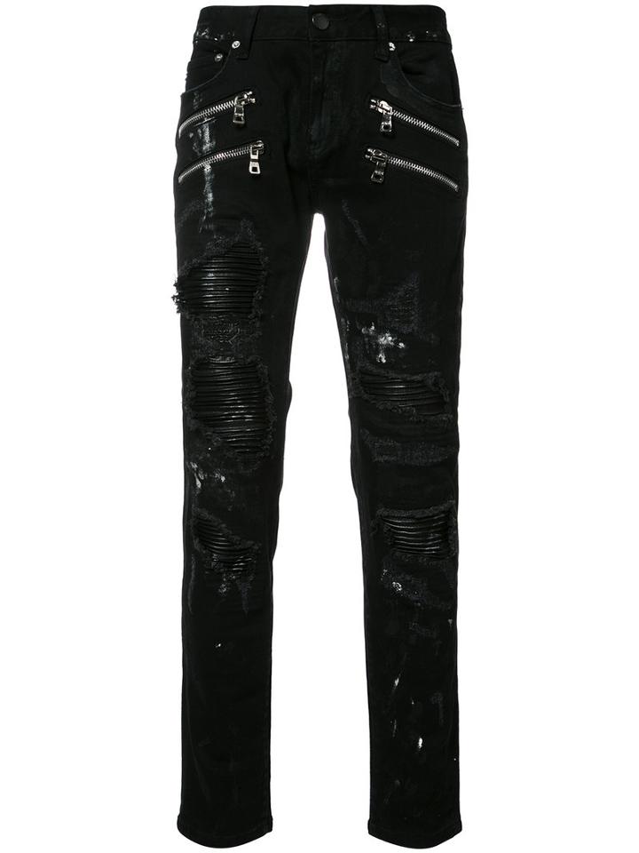 God's Masterful Children Shredded Trim Slim-fit Jeans, Men's, Size: 36, Black, Cotton/polyester