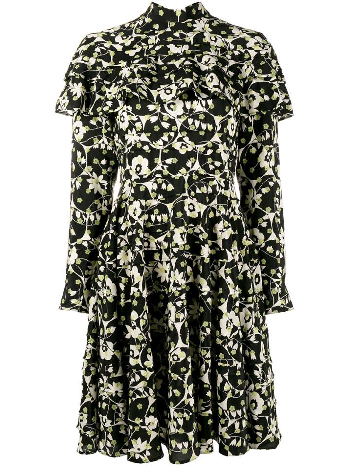 Valentino Ruffled Floral Dress - Black
