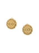 Chanel Pre-owned Chain Trimmed Cc Button Earrings - Gold