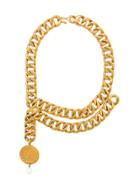 Chanel Vintage Chain Link Faux Pearl Choker - Metallic