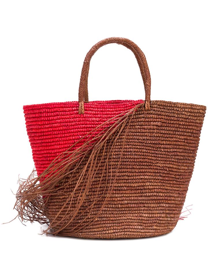 Sensi Studio Frayed Woven Tote - Brown