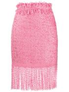 Msgm Tweed Fringe Skirt - Pink