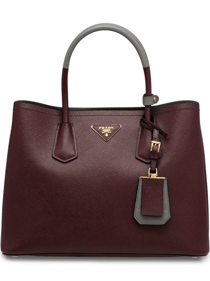 Prada Saffiano Double Tote Bag - Red
