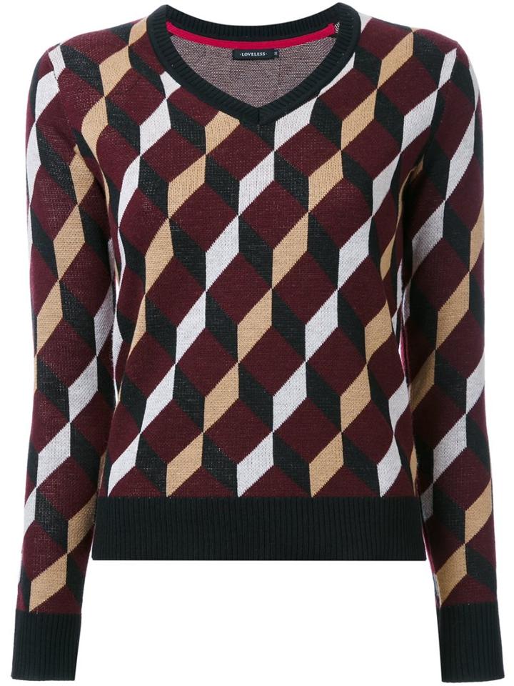 Loveless Geometric Knit Jumper, Women's, Size: 34, Black, Acrylic/nylon/wool/polyester