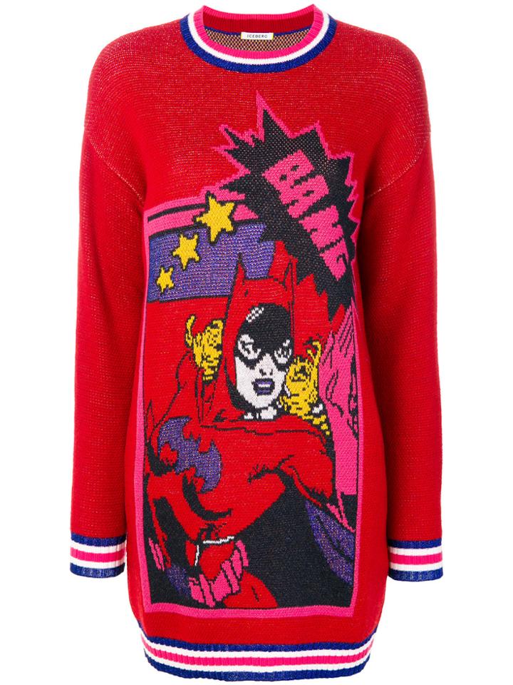 Iceberg Comic Book Sweater Dress - Red