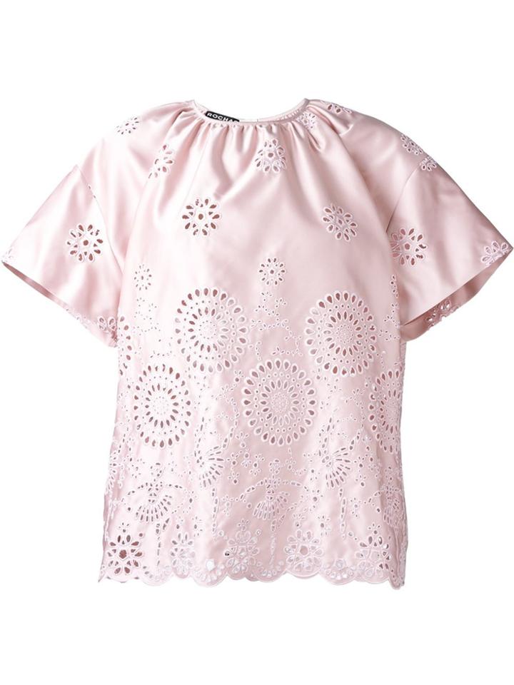 Rochas Broderie Anglaise Blouse - Pink & Purple