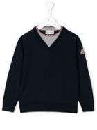 Moncler Kids V-neck Underlay Sweatshirt, Boy's, Size: 12 Yrs, Blue