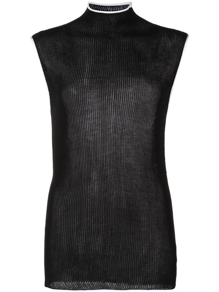 Helmut Lang Ribbed Knit High Neck Top - Black
