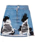 Almaz Denim And Lace Mini Skirt - Blue