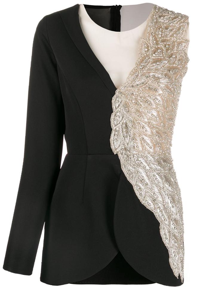 Loulou Asymmetric Beaded Blazer - Black