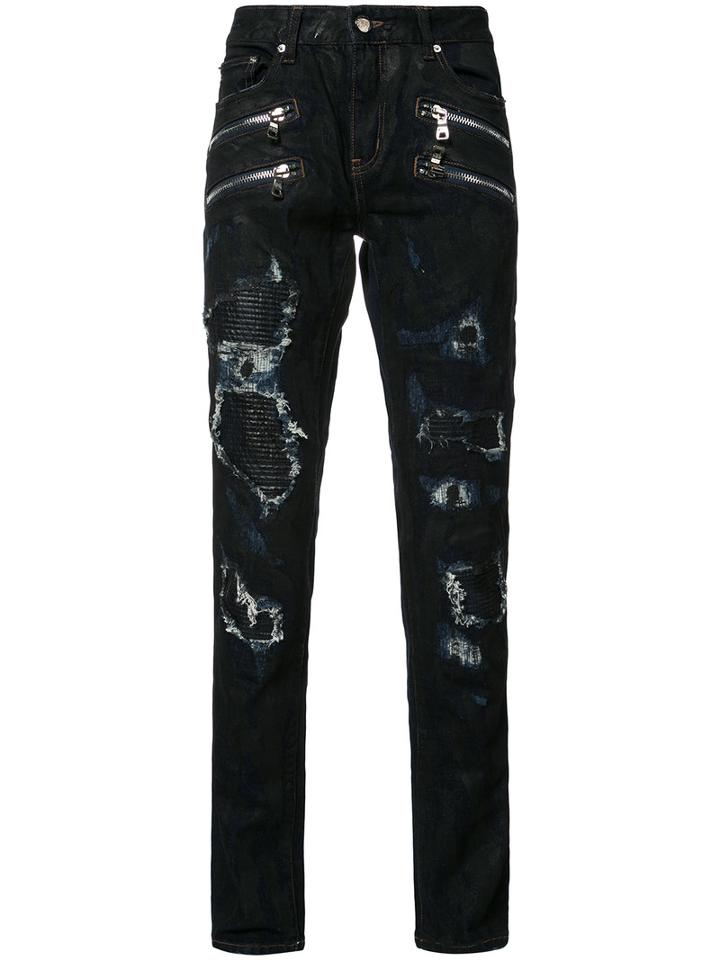 God's Masterful Children Shredded Trim Slim-fit Jeans, Men's, Size: 36, Blue, Cotton/polyester