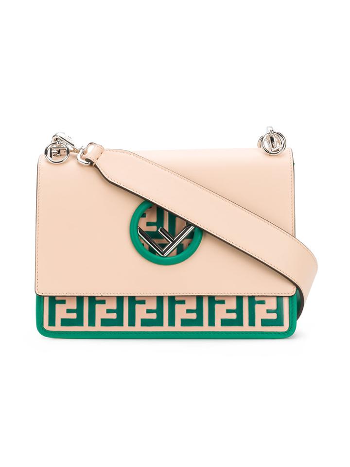 Fendi Foldover Flap Branded Handbag - Nude & Neutrals