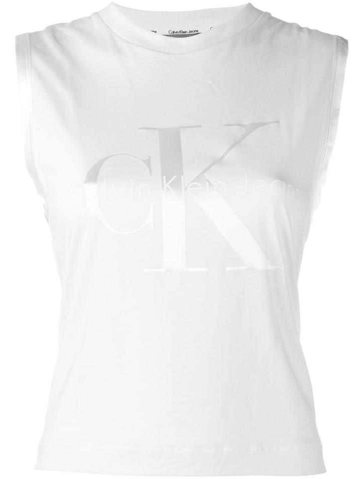 Calvin Klein Jeans - Logo Print Tank Top - Women - Cotton/polyester/spandex/elastane/lyocell - Xs, Women's, White, Cotton/polyester/spandex/elastane/lyocell