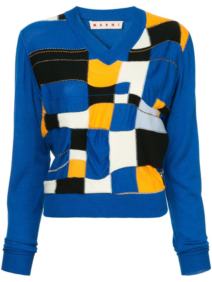 Marni Patchwork Design Knitted Top - Blue