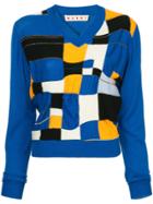 Marni Patchwork Design Knitted Top - Blue