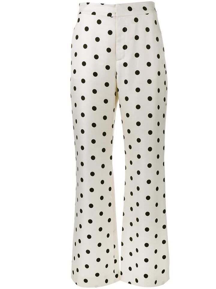 Maryam Nassir Zadeh Polka Dot Print Wide Leg Trousers, Women's, Size: 2, White, Silk/wool
