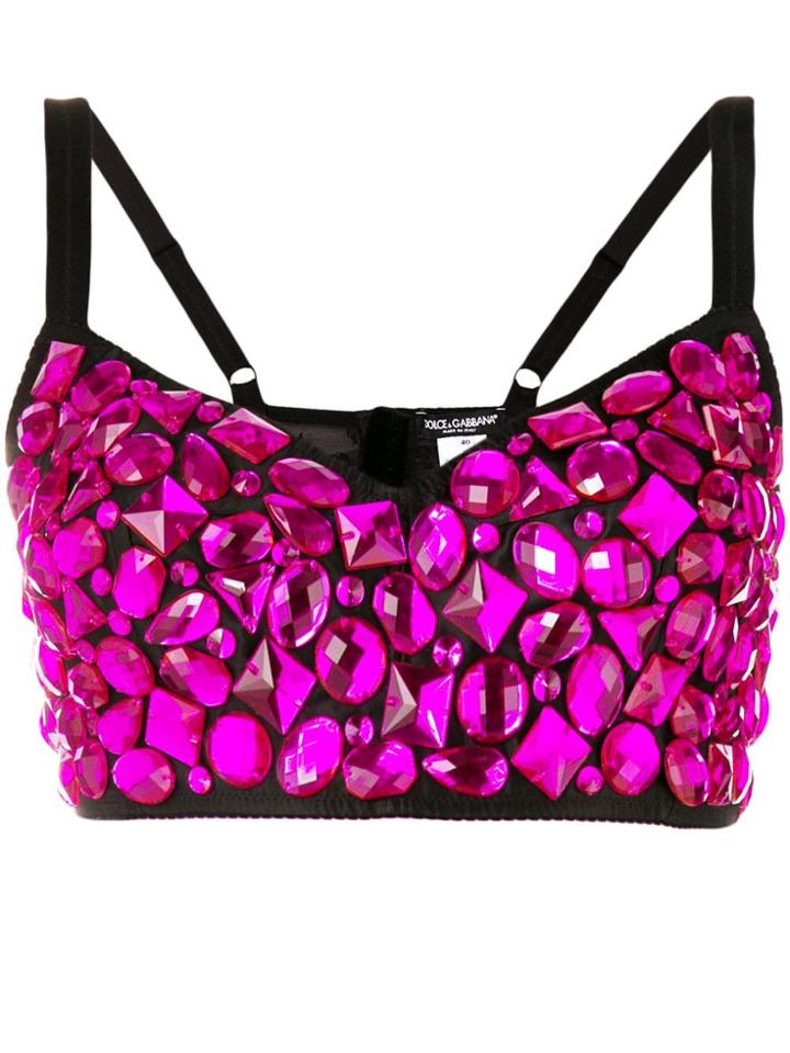 Dolce & Gabbana Rhinestone Bralette Top - Pink & Purple