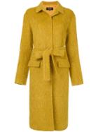 Rochas - Long Belted Coat - Women - Polyamide/cupro/viscose/alpaca - 42, Yellow/orange, Polyamide/cupro/viscose/alpaca