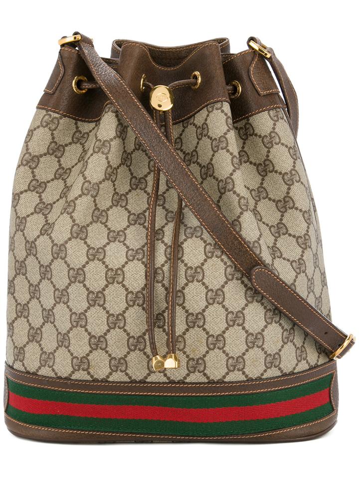 Gucci Vintage Gg Supreme Drawstring Bag - Brown