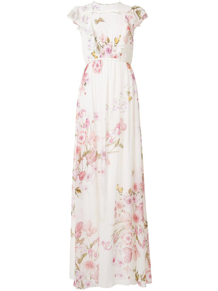 Giambattista Valli Floral Print Dress, Women's, Size: 42, White, Silk