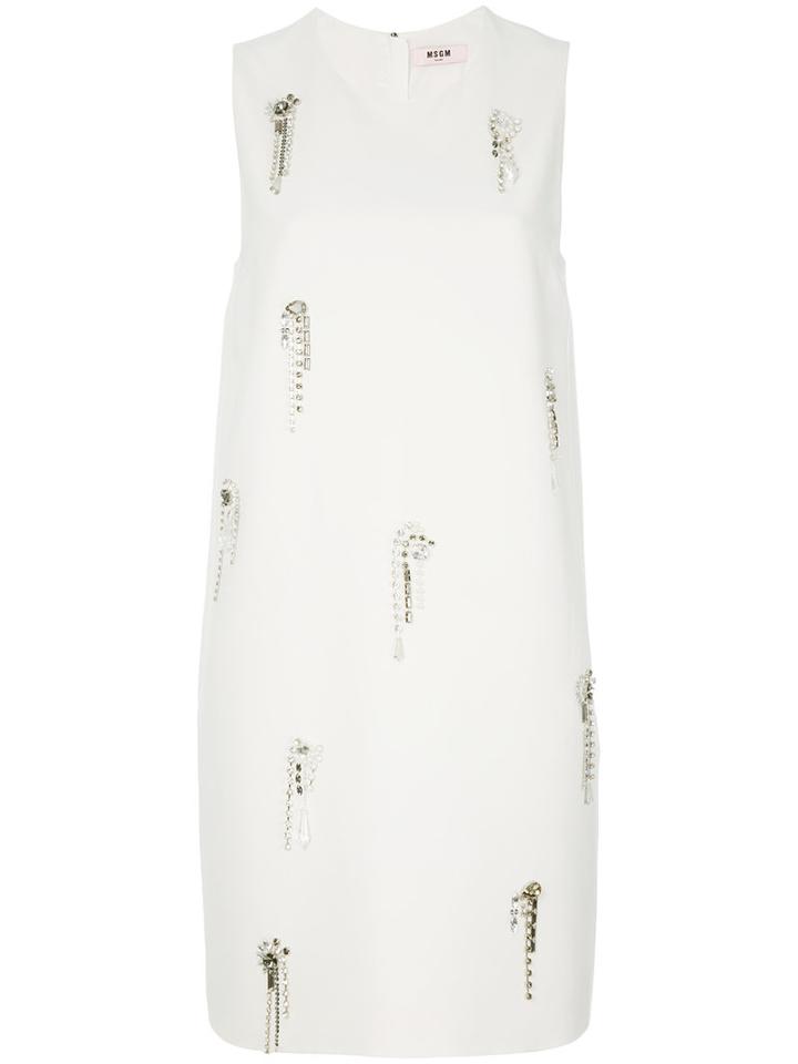 Msgm - Embellished Shift Dress - Women - Polyester/acetate/viscose - 42, White, Polyester/acetate/viscose