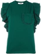 Msgm Ruffle Sleeve T-shirt, Women's, Size: Small, Green, Cotton