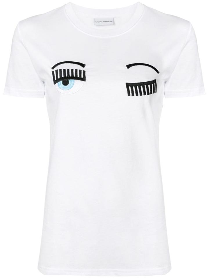 Chiara Ferragni Flirting Embroidered Logo T-shirt - White