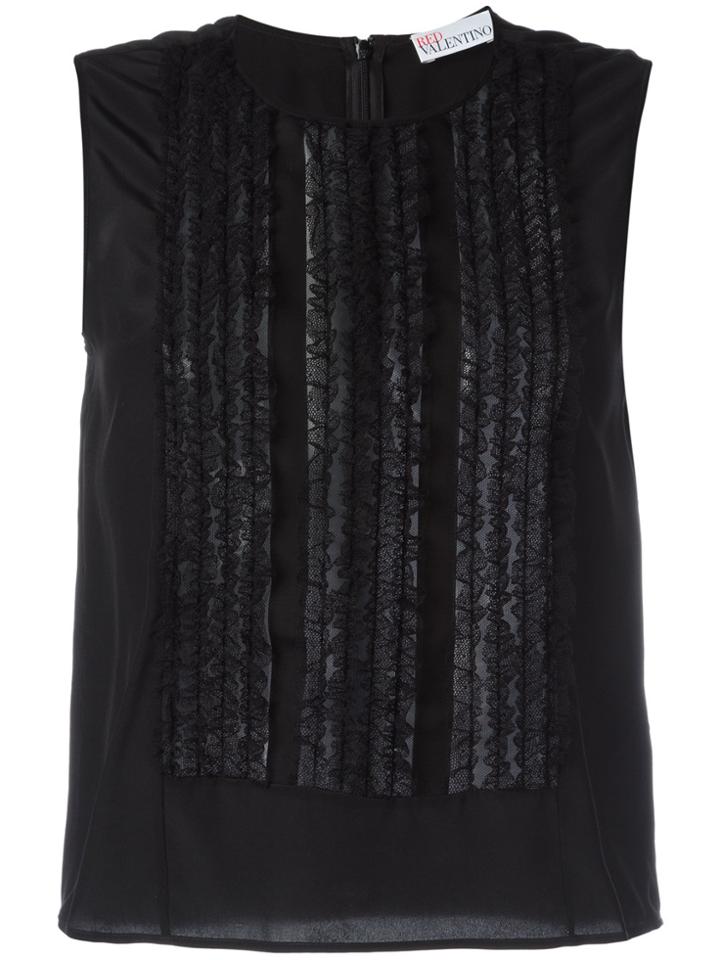 Red Valentino Ruffled Panel Tank - Black