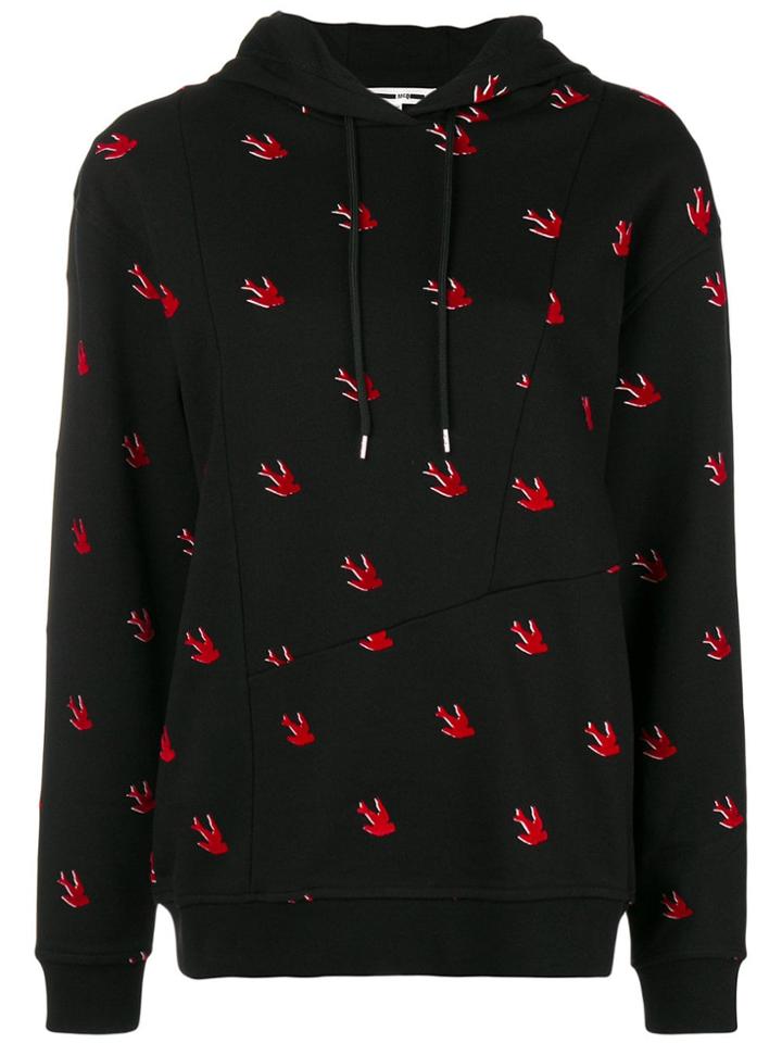Mcq Alexander Mcqueen Swallow Print Hooded Sweatshirt - Black