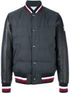 Moncler Gamme Bleu Striped Detail Bomber, Men's, Size: 1, Grey, Cotton/feather Down/leather/wool