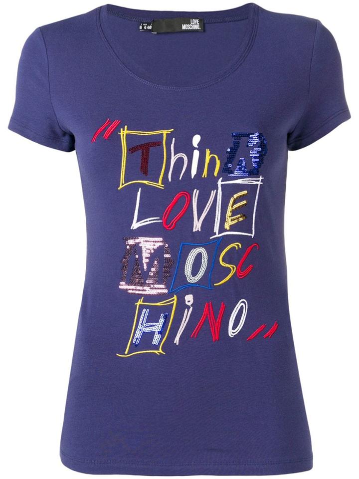 Love Moschino Embroidered Slim Fit T-shirt - Blue