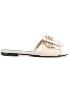 Ermanno Scervino Woven Buckle Peep Toe Mules - Nude & Neutrals