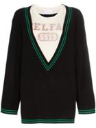 Telfar Mixed Deep V-neck T-shirt Detail Sweater - Black