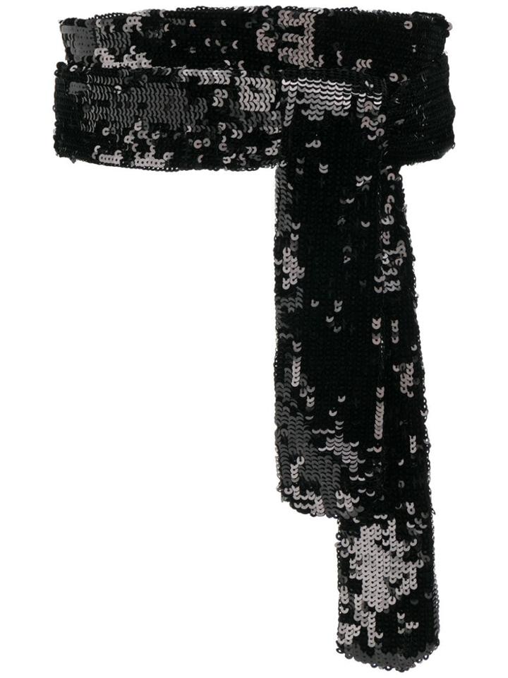 Attico Embroidered Sequinned Belt - Black