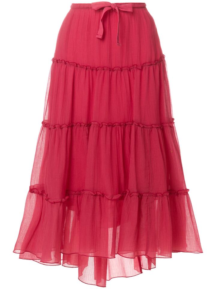 See By Chloé Flared Ruffled Midi Skirt - Pink & Purple