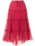 See By Chloé Flared Ruffled Midi Skirt - Pink & Purple