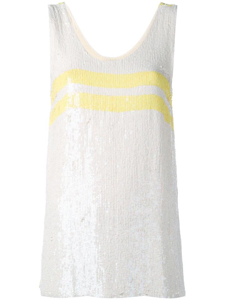 P.a.r.o.s.h. - Sequin Stripe Tank Top - Women - Viscose/pvc - M, Yellow/orange, Viscose/pvc