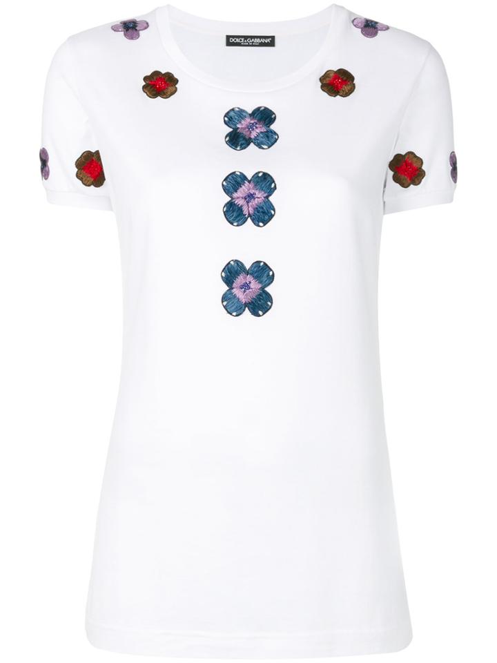 Dolce & Gabbana Flower Embroidered T-shirt - White