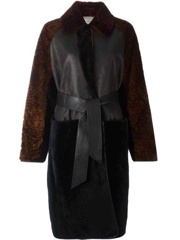 Lanvin Panelled Belt Long Coat - Multicolour