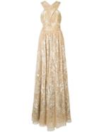 Marchesa Notte - Floral Bead Embellished Gown - Women - Nylon - 10, Yellow/orange, Nylon